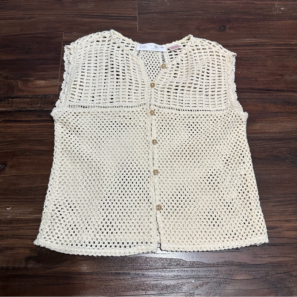Zara Cream Buttoned Crochet vest
